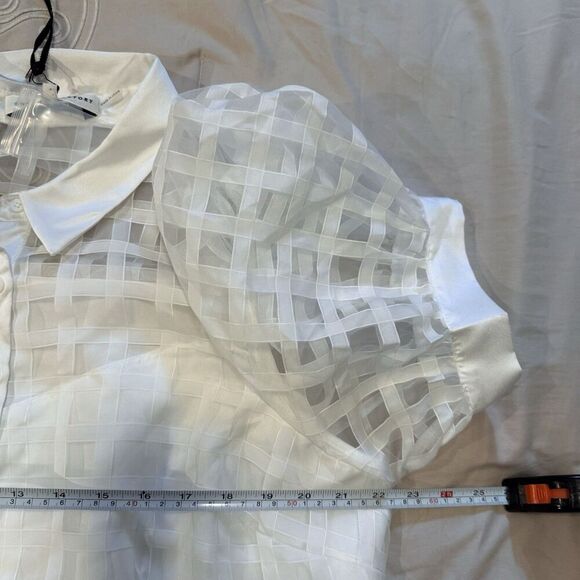 English Factory Gridded Organza Tiered Maxi Dress Plus Size 1X Puff Sleeve New - Picture 11 of 12